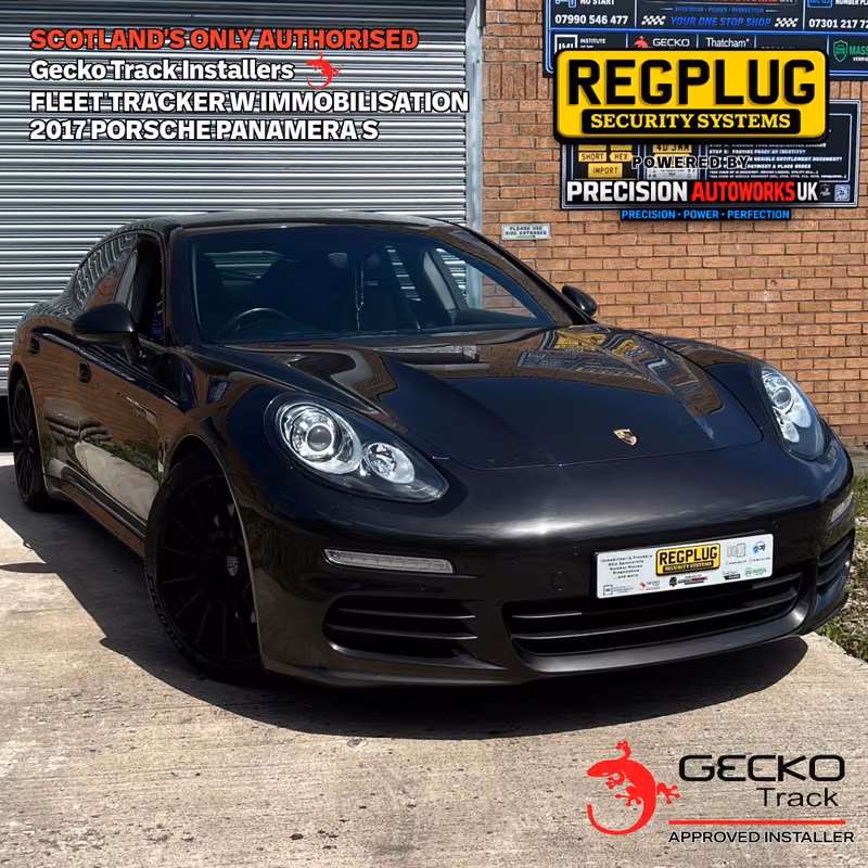 This stunning black 2014 Porsche Panamera, owned by a premium vehicle hire company, is now protected with the advanced Gecko Track fleet tr…